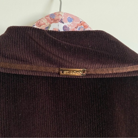 ST JOHN Sport Brown Corduroy Full Zip Collared Jacket Women’s L Large - Picture 12 of 12